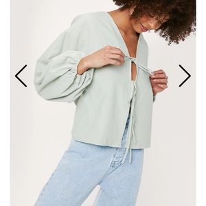 NWT Nasty Gal linen balloon sleeve blouse